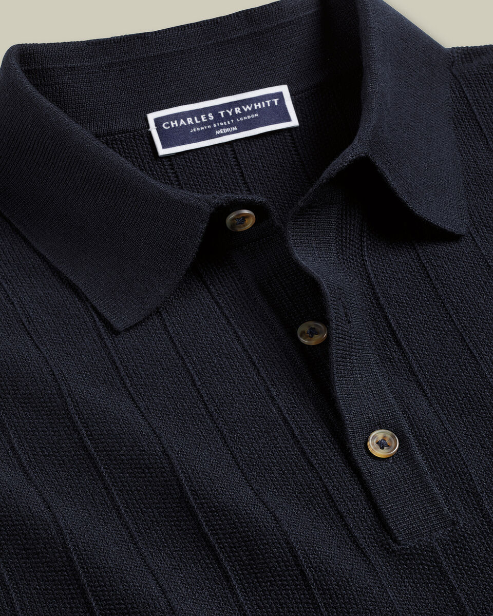 Cotton Textured Knitted Polo - Navy