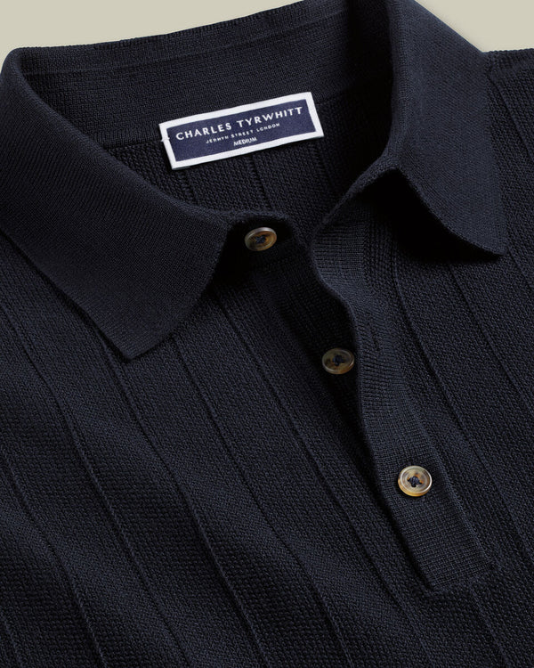 Cotton Textured Knitted Polo - Navy