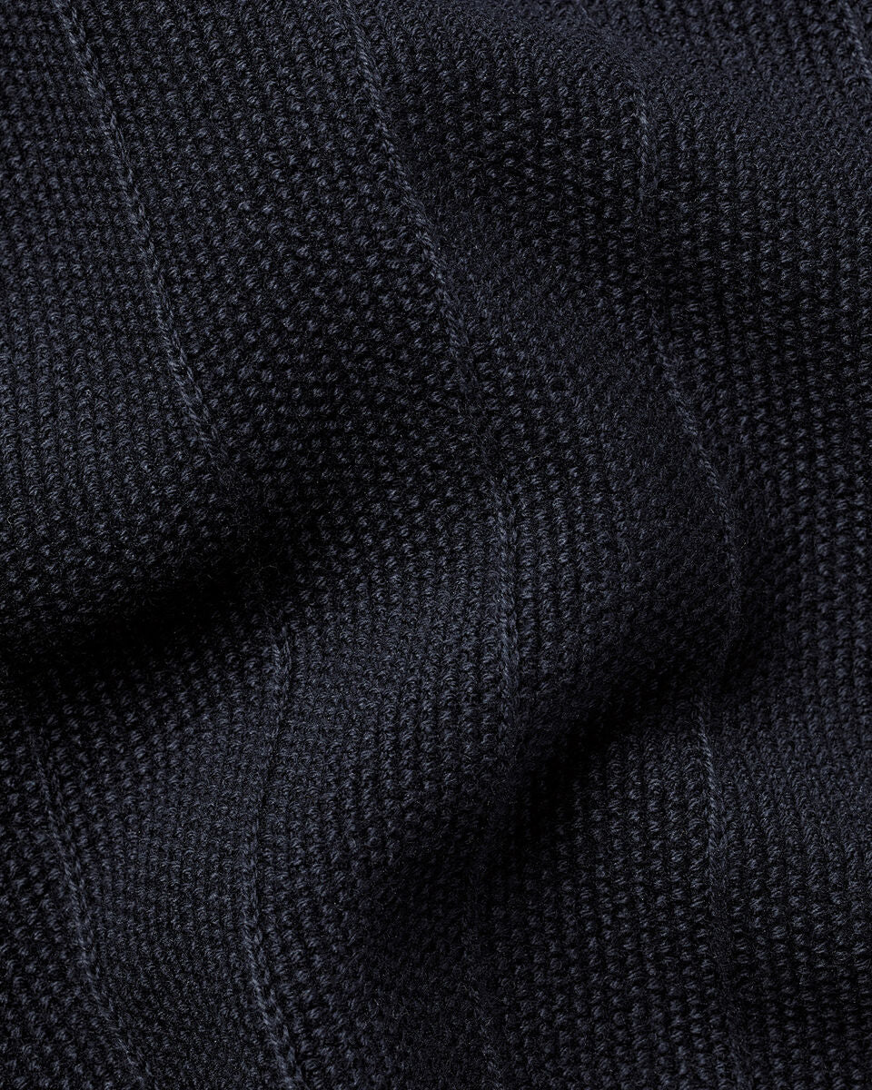 Cotton Textured Knitted Polo - Navy