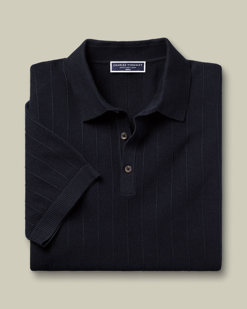 Cotton Textured Knitted Polo - Navy