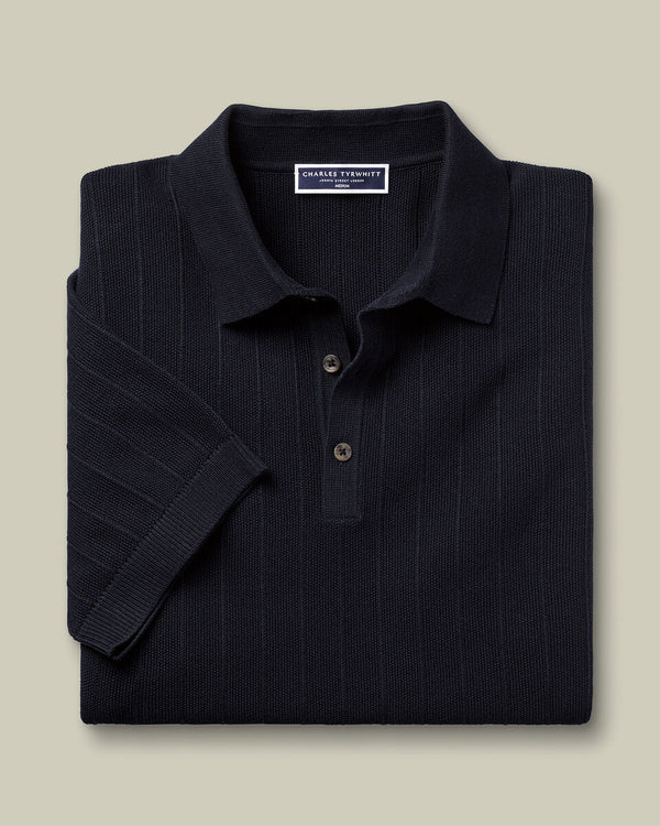 Cotton Textured Knitted Polo - Navy