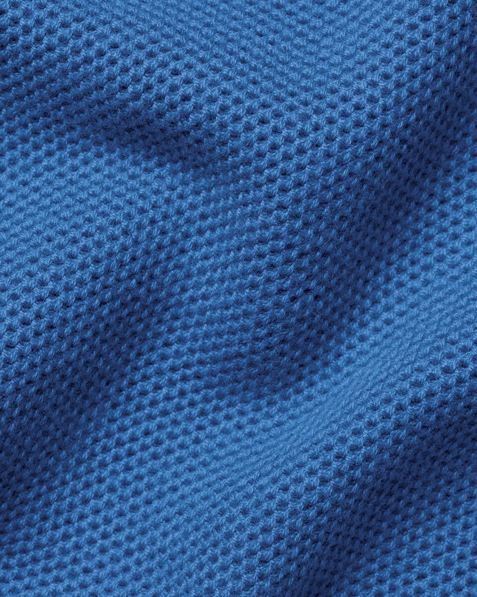 Honeycomb Cotton Trophy Neck Sweater - Mid Blue