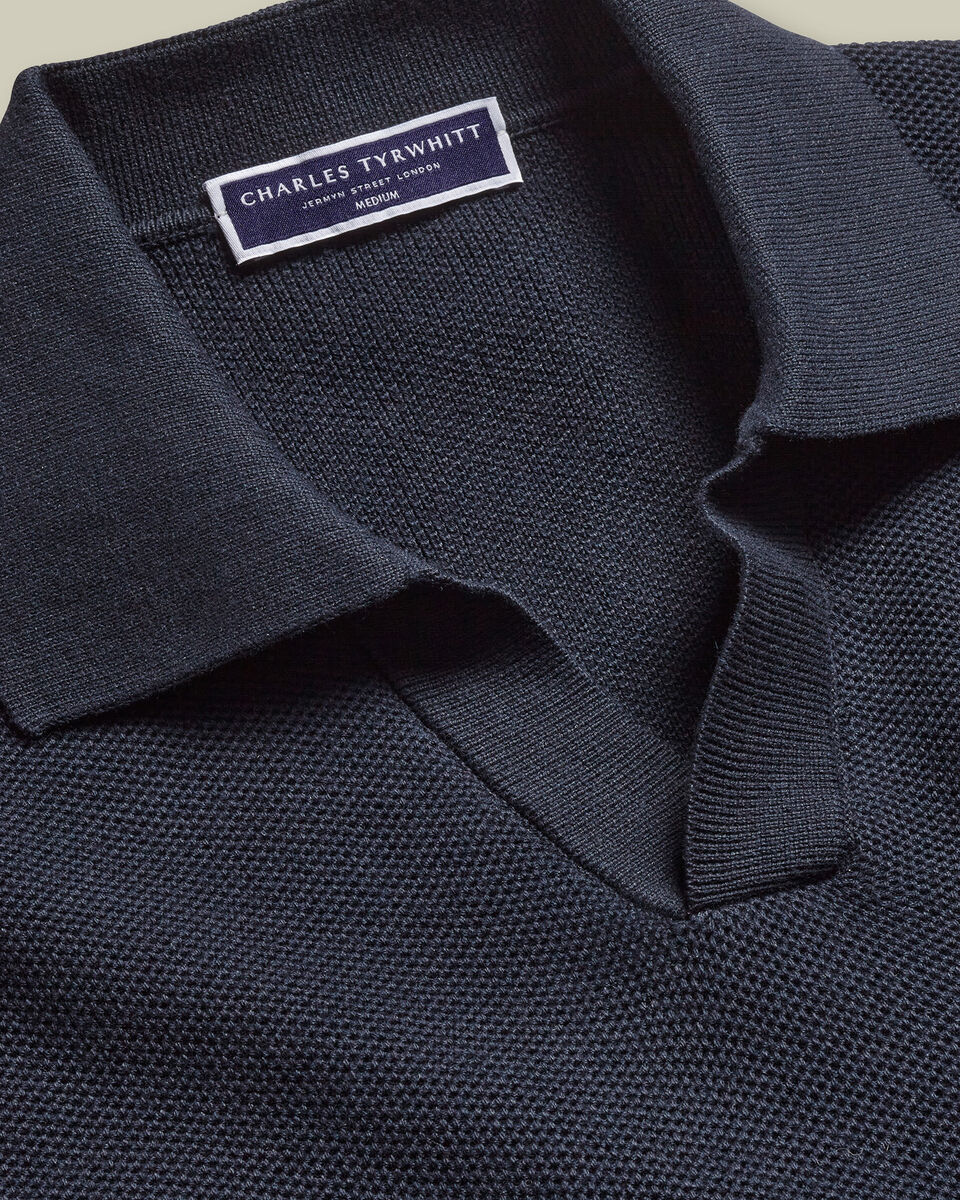 Honeycomb Cotton Trophy Neck Sweater - Navy