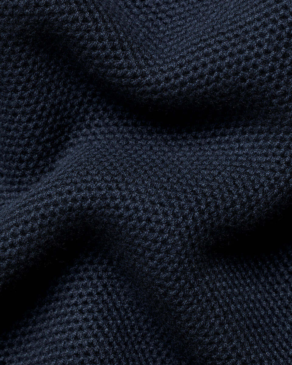 Honeycomb Cotton Trophy Neck Sweater - Navy