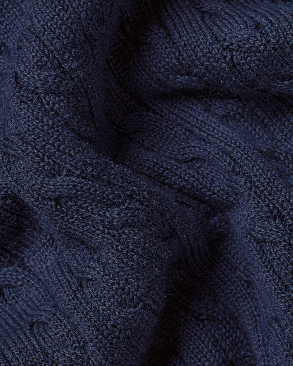Cotton Cable Knitted Polo – Indigo Blue