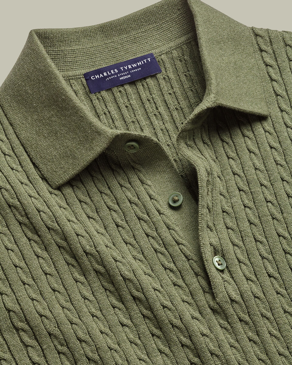 Cotton Cable Knitted Polo – Sage Green Secondary image