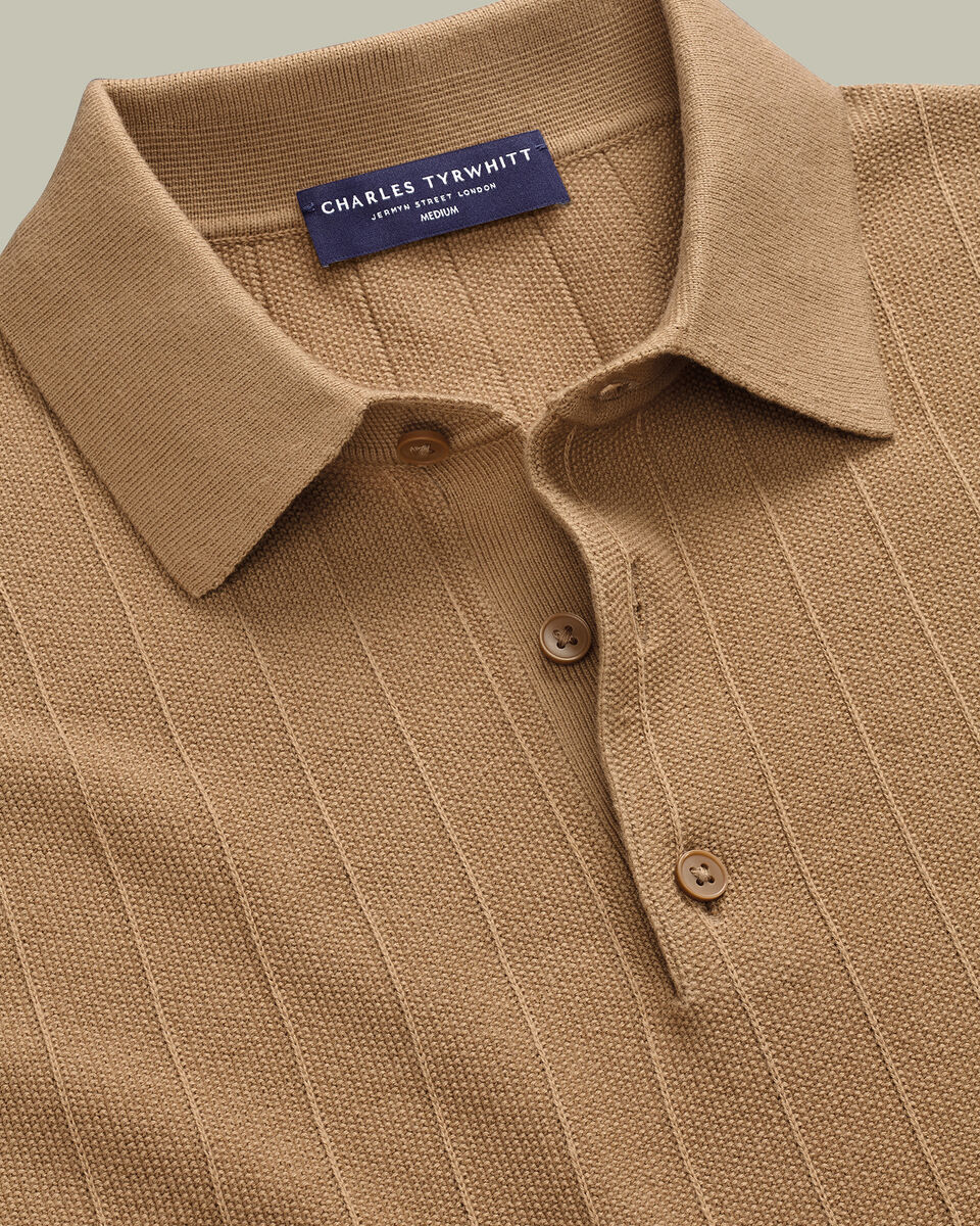 Cotton Stripe Texture Knitted Polo – Camel Secondary image