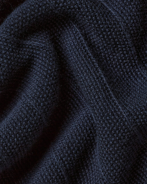 Cotton Stripe Texture Knitted Polo – Navy