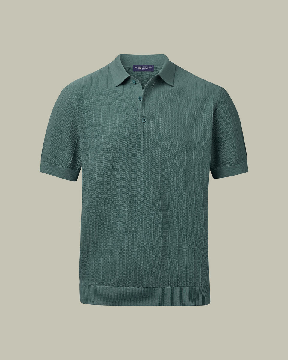 Cotton Stripe Texture Knitted Polo – Teal