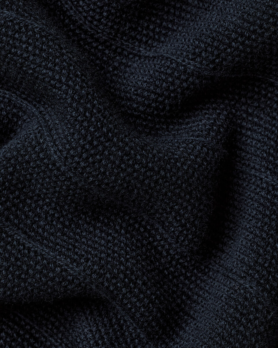 Cotton Stripe Texture Button Through Knitted Polo – Navy