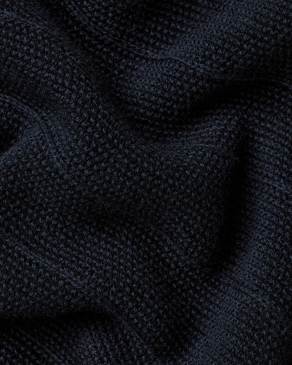 Cotton Stripe Texture Button Through Knitted Polo – Navy