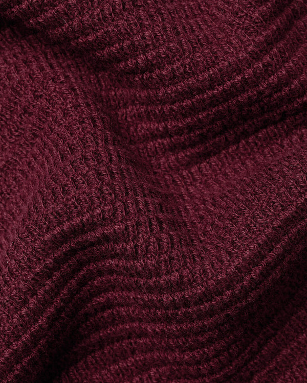 Cotton Textured Trophy Neck Knitted Polo - Burgundy