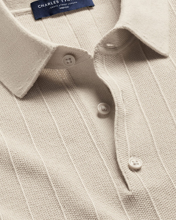 Cotton Stripe Knitted Polo - Limestone
