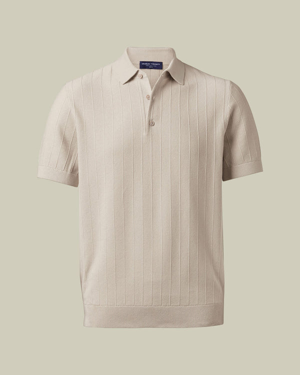 Cotton Stripe Knitted Polo - Limestone