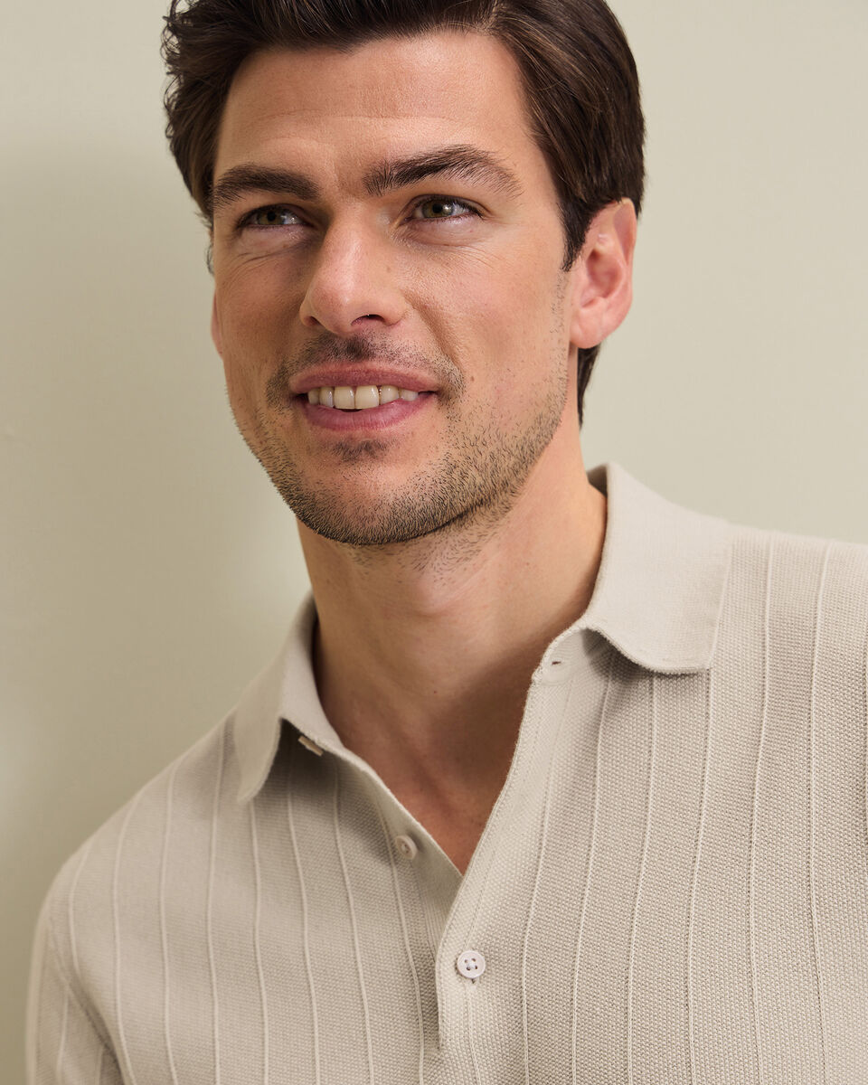 Cotton Stripe Knitted Polo - Limestone