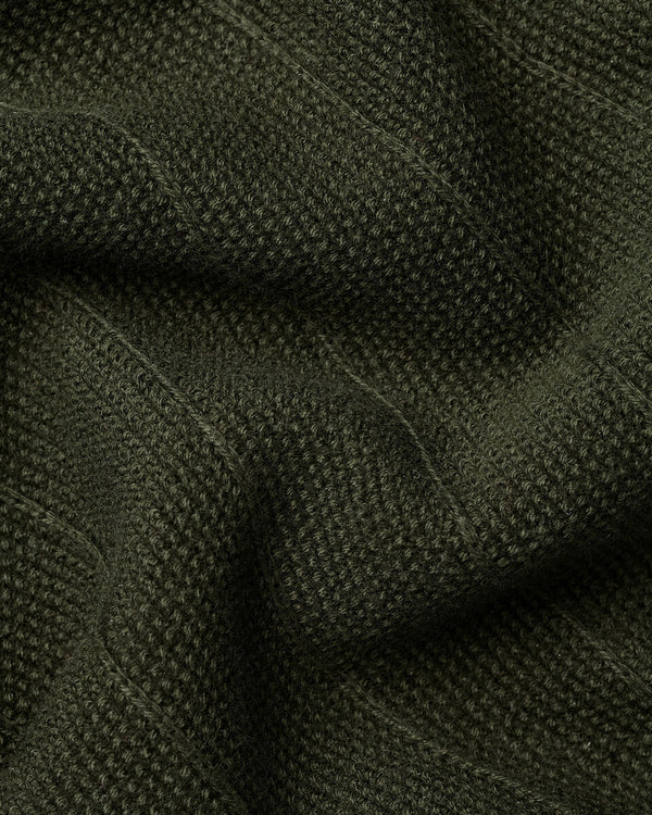 Cotton Stripe Textured Knitted Polo - Olive Green