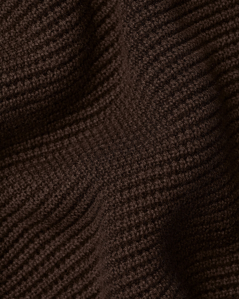 Long Sleeve Cotton Textured Knitted Polo - Chocolate Brown