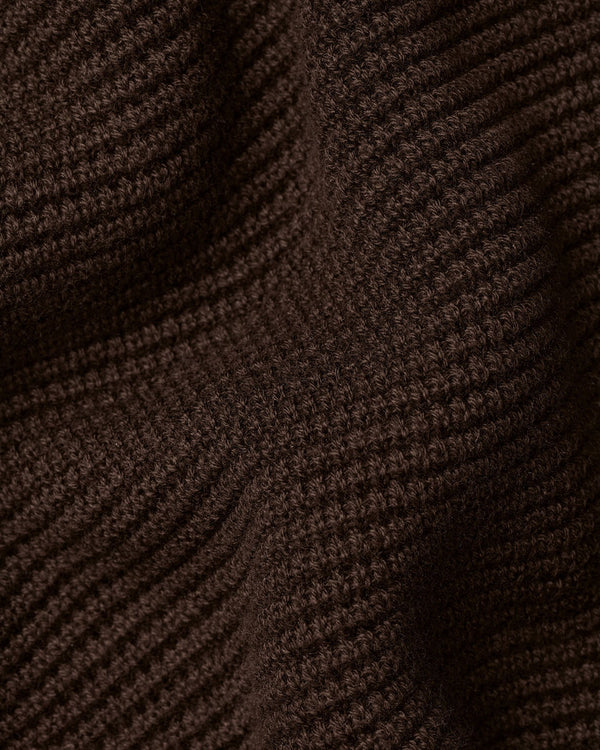 Long Sleeve Cotton Textured Knitted Polo - Chocolate Brown