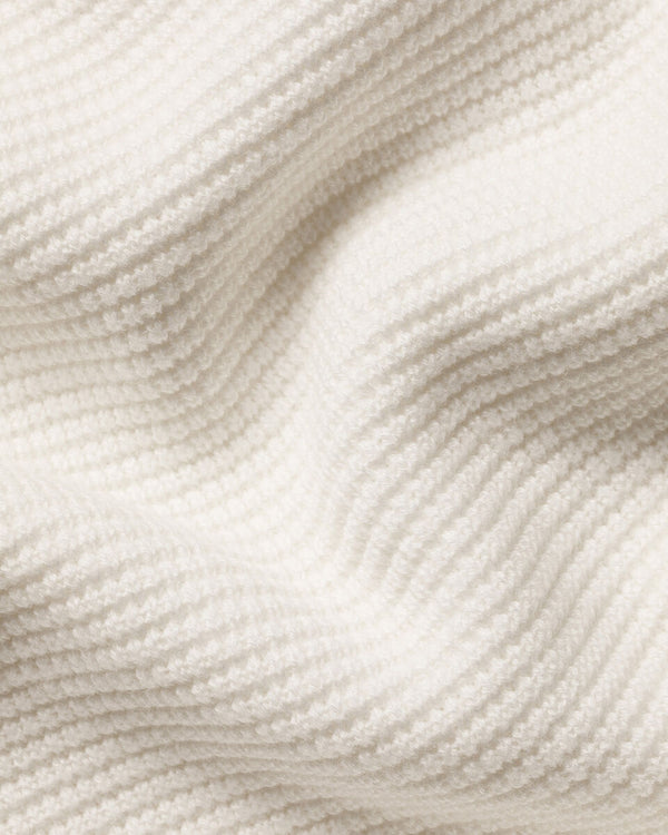Long Sleeve Cotton Textured Knitted Polo - Cream