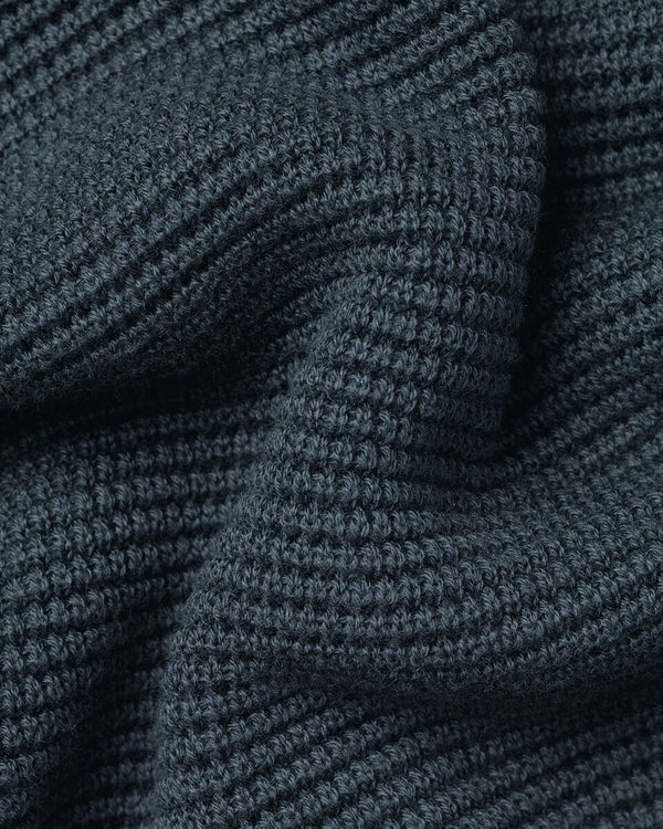 Long Sleeve Cotton Textured Knitted Polo - Petrol Blue