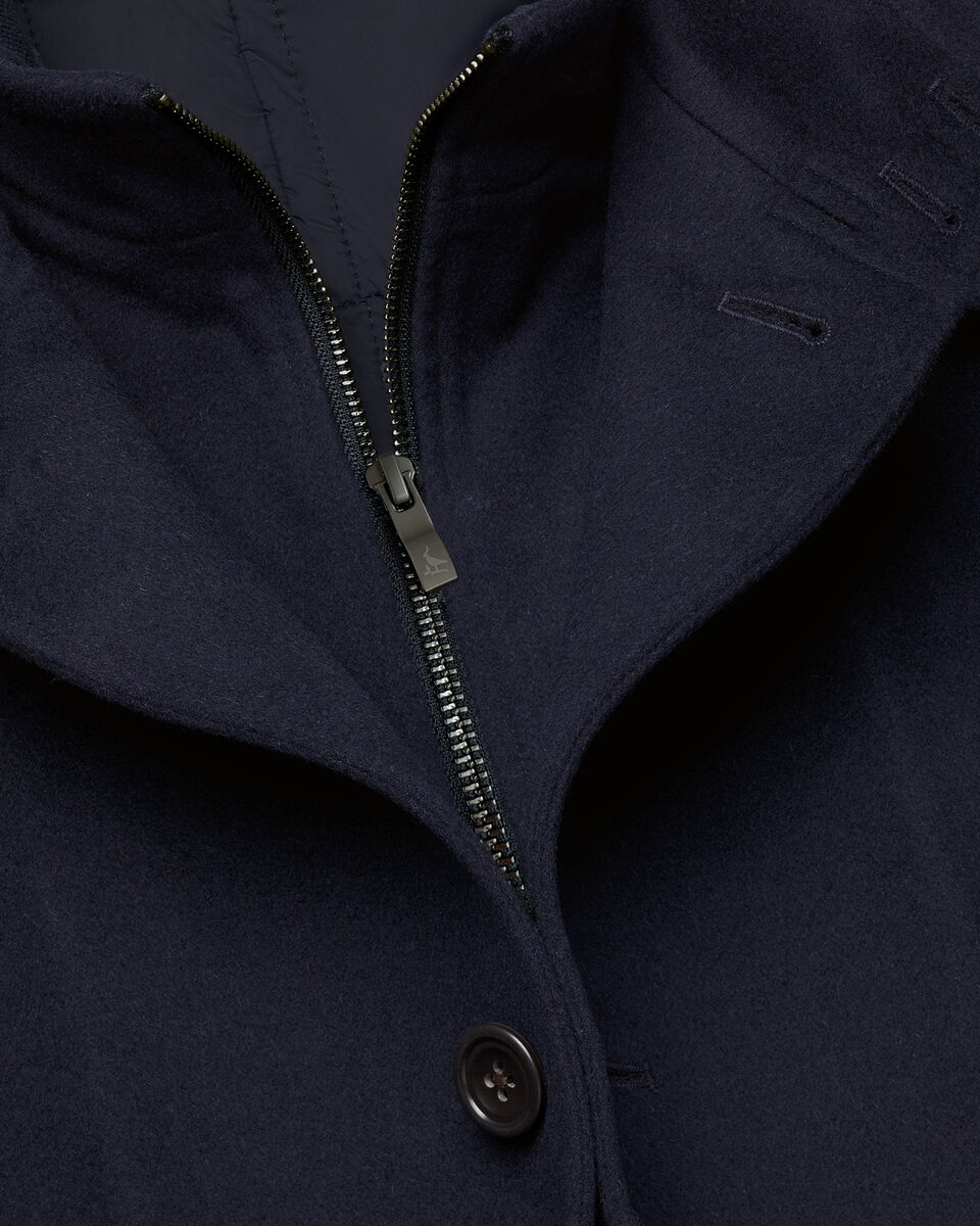 Pure Wool Funnel Neck Overcoat - Navy
