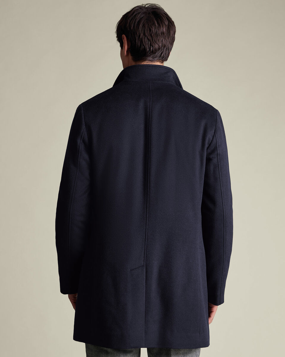 Pure Wool Funnel Neck Overcoat - Navy