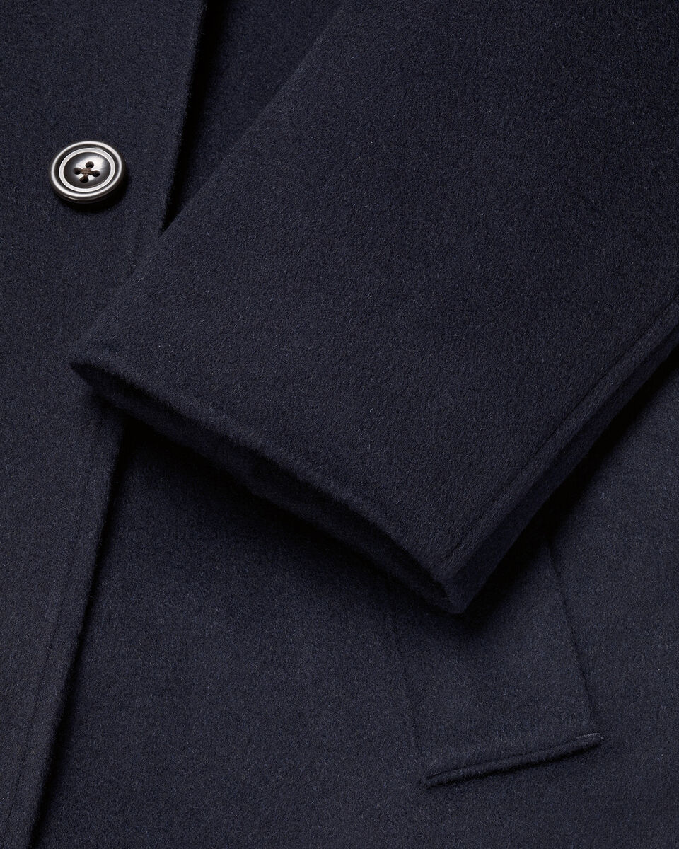 Pure Wool Funnel Neck Overcoat - Navy