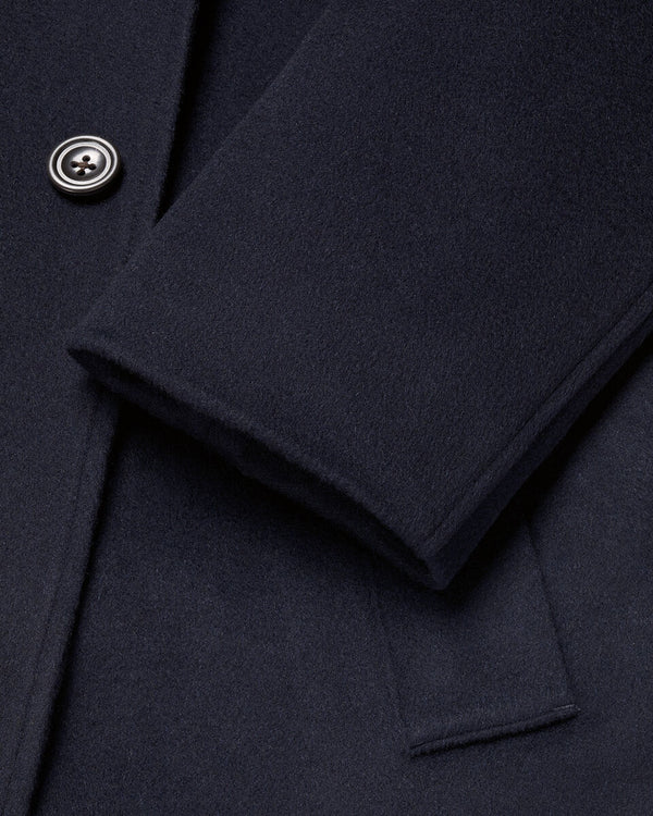 Pure Wool Funnel Neck Overcoat - Navy