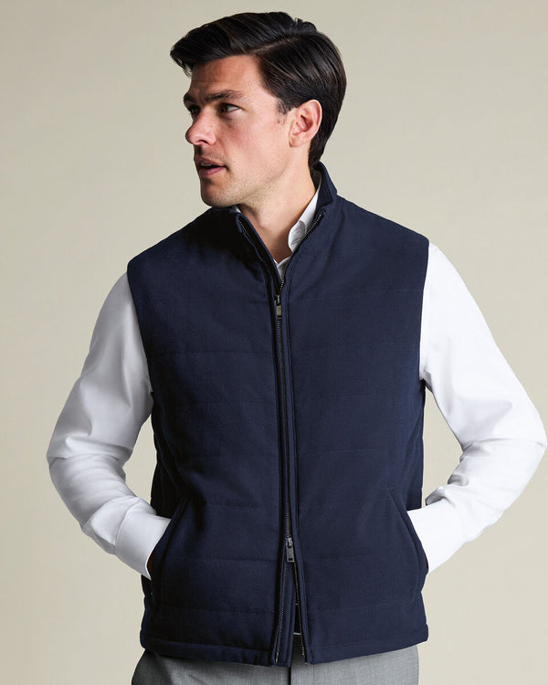 Flannel Quilted Gilet - Navy