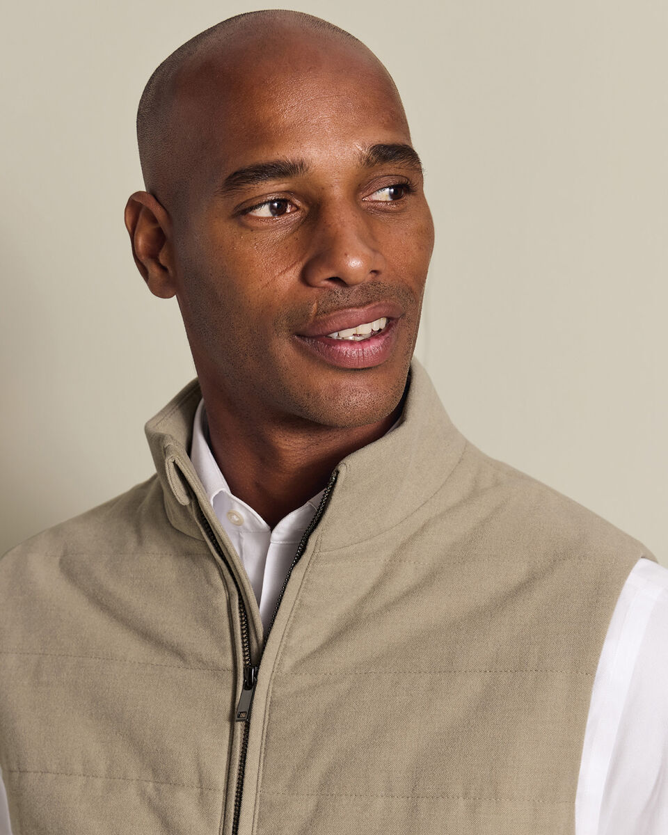 Flannel Quilted Vest - Taupe
