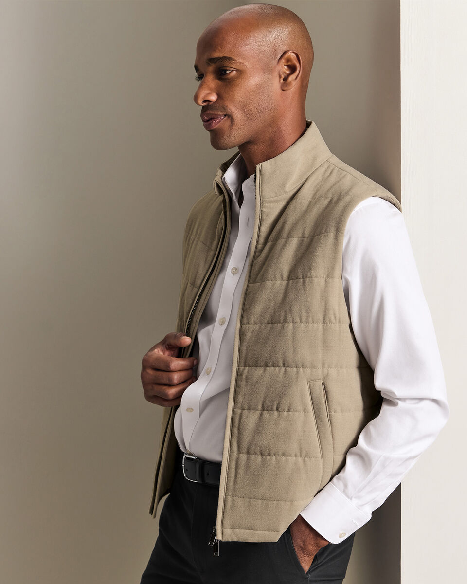 Flannel Quilted Vest - Taupe