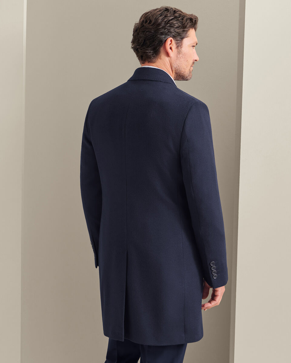 Double Breasted Pure Wool Overcoat - Navy