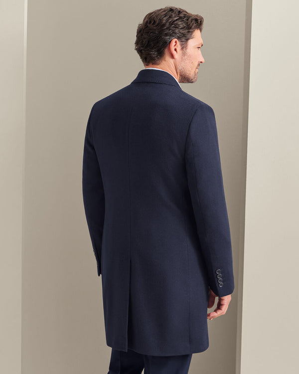 Double Breasted Pure Wool Overcoat - Navy