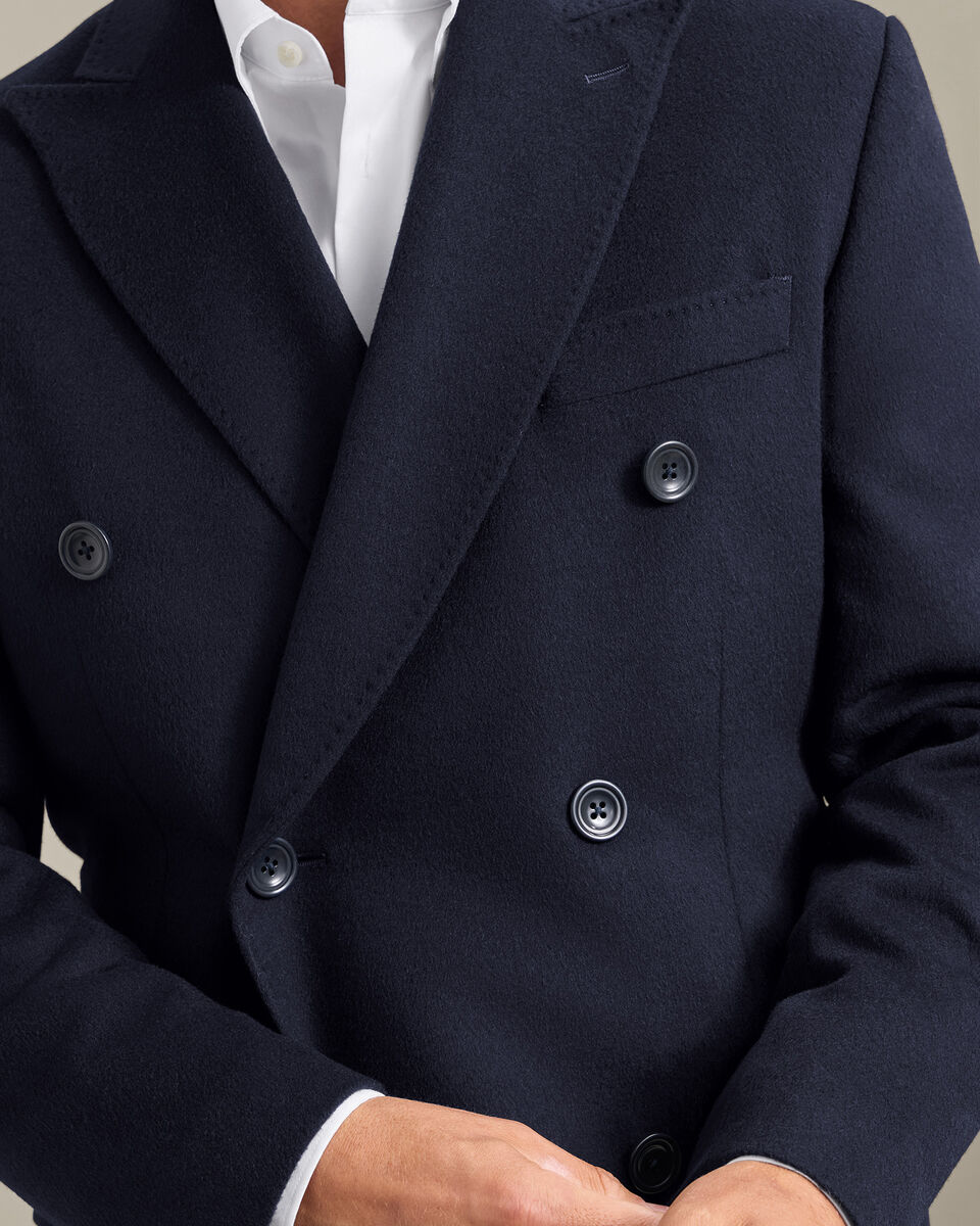 Double Breasted Pure Wool Overcoat - Navy