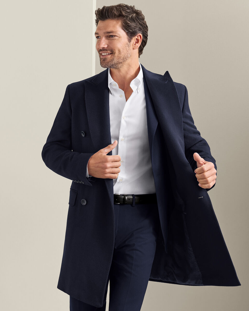Double Breasted Pure Wool Overcoat - Navy