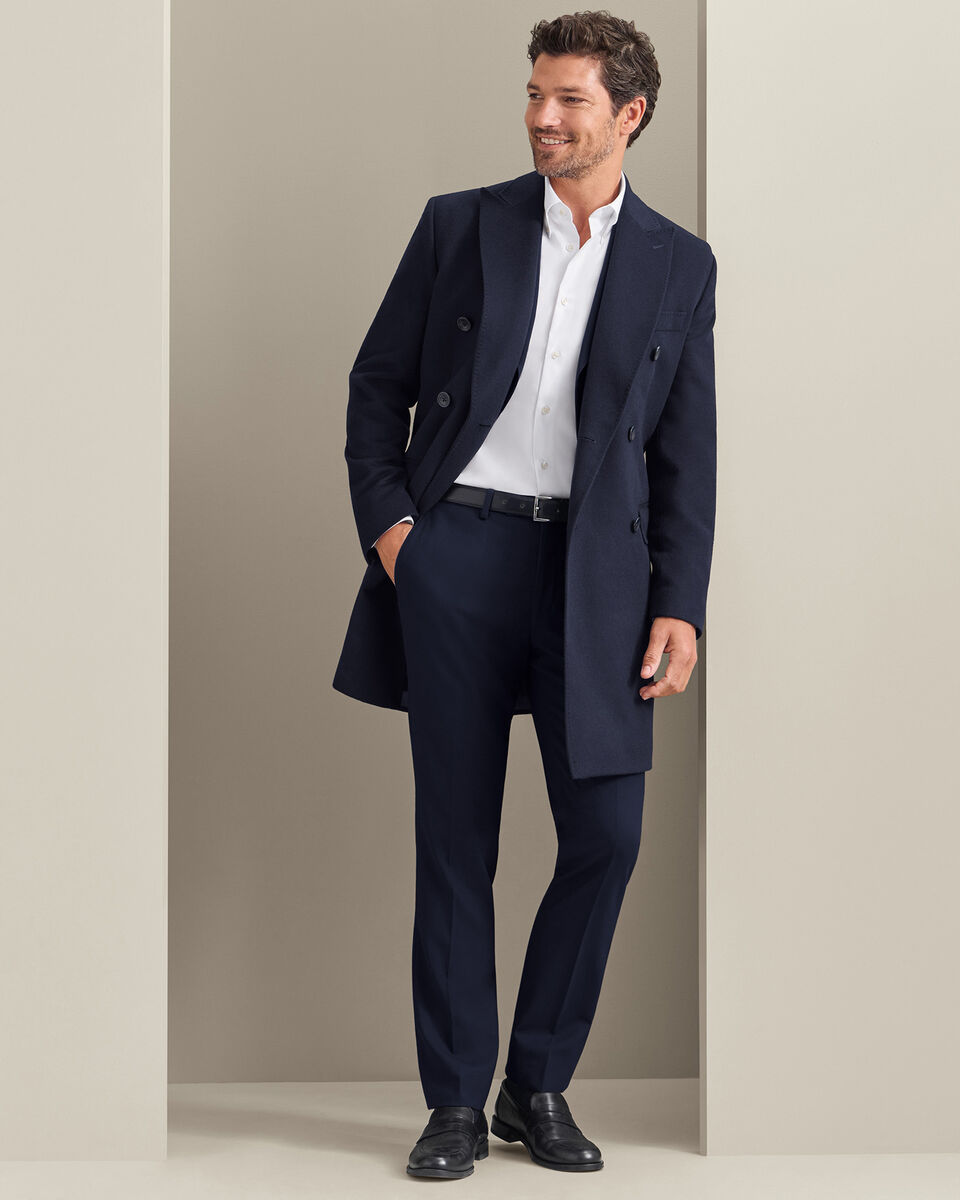 Double Breasted Pure Wool Overcoat - Navy