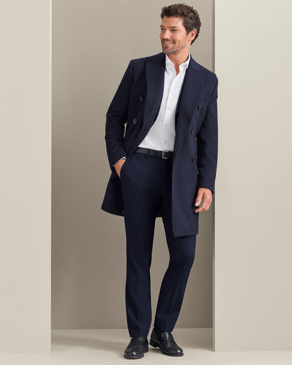 Double Breasted Pure Wool Overcoat - Navy