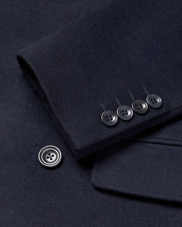 Double Breasted Pure Wool Overcoat - Navy
