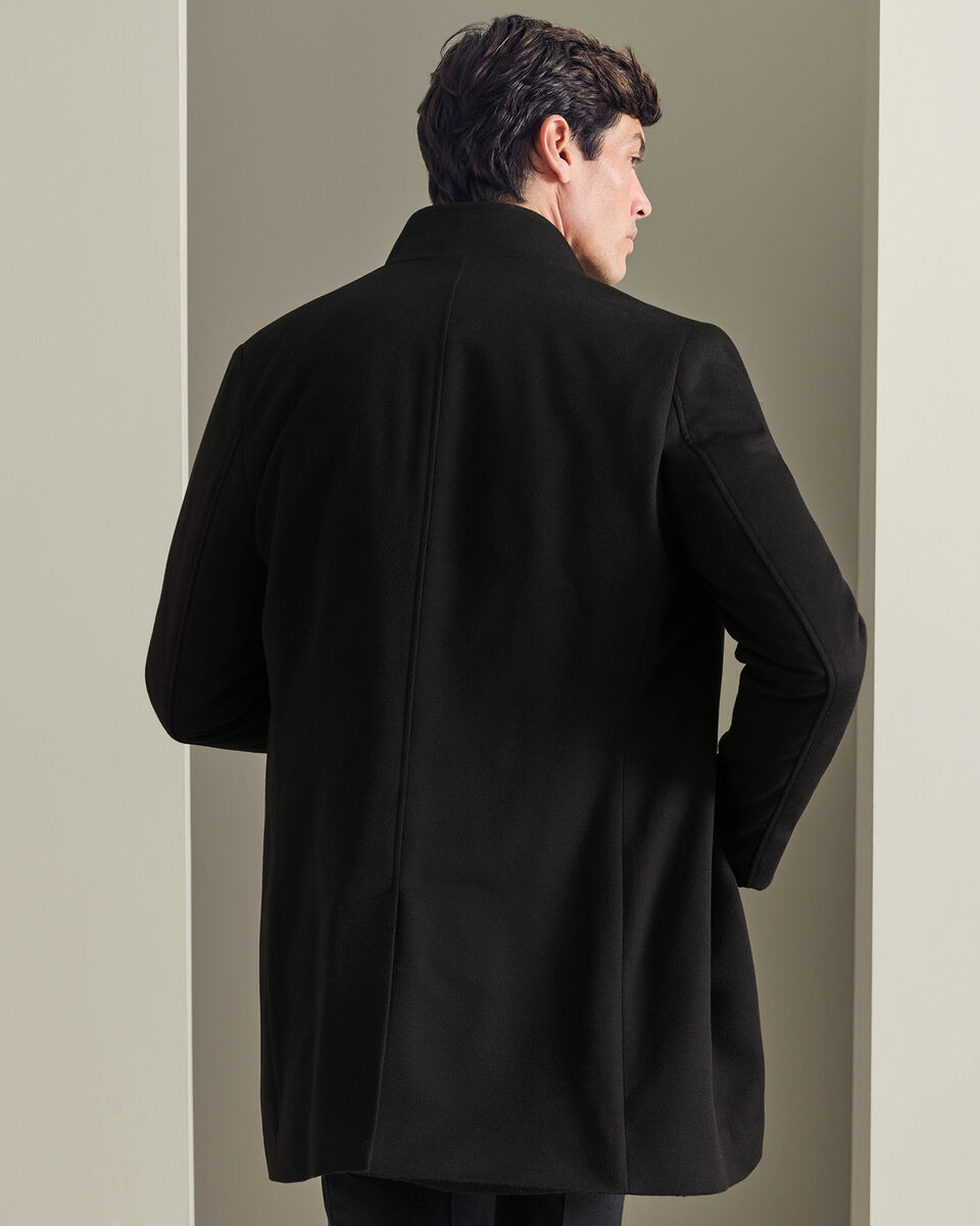 Fine Merino Wool Funnel Neck Overcoat - Black Secondary image