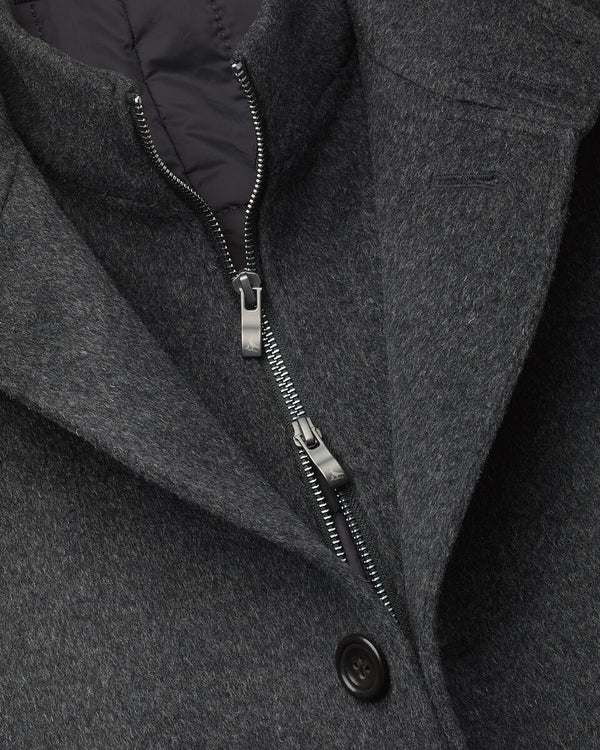 Fine Merino Wool Funnel Neck Overcoat - Charcoal