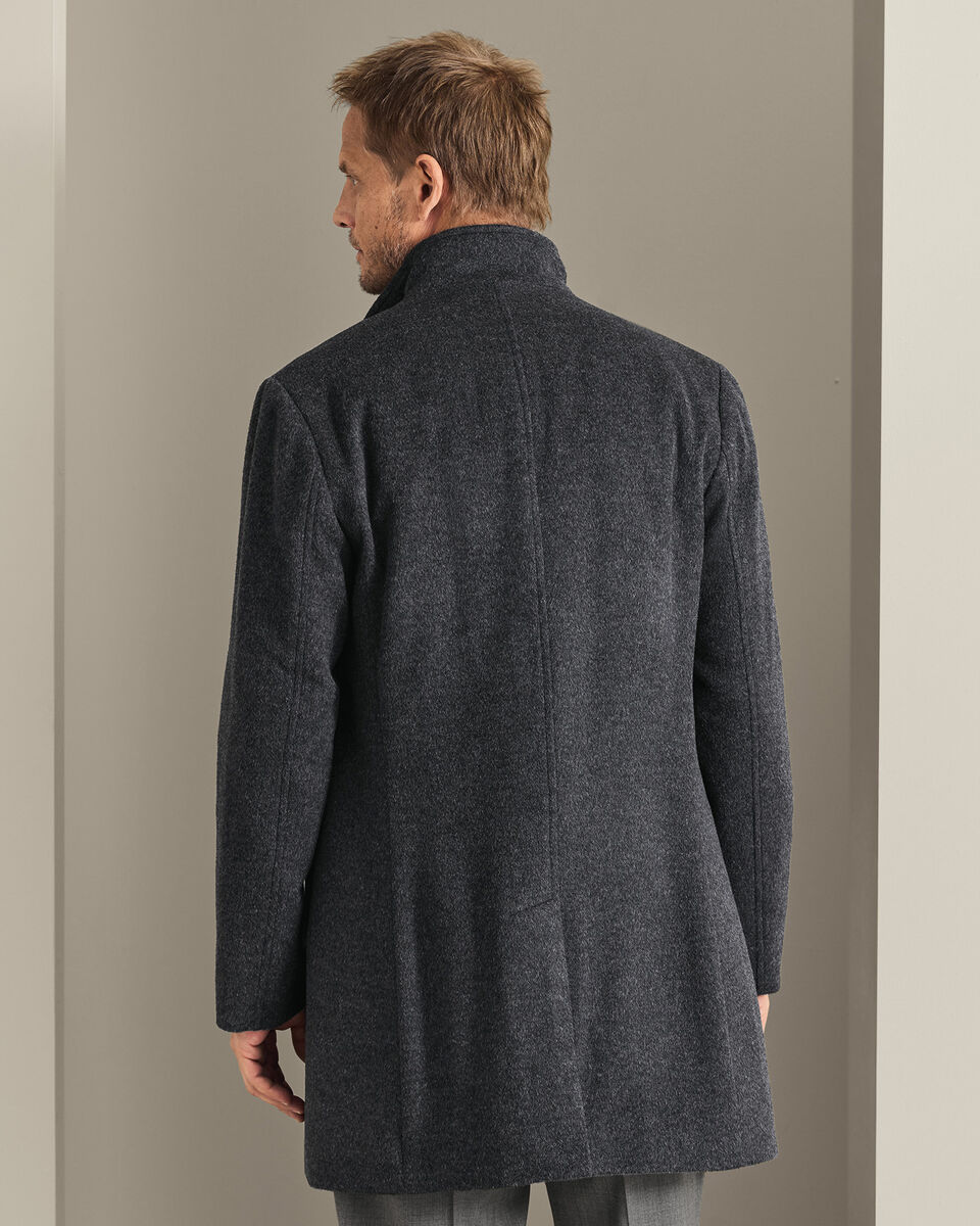 Fine Merino Wool Funnel Neck Overcoat - Charcoal