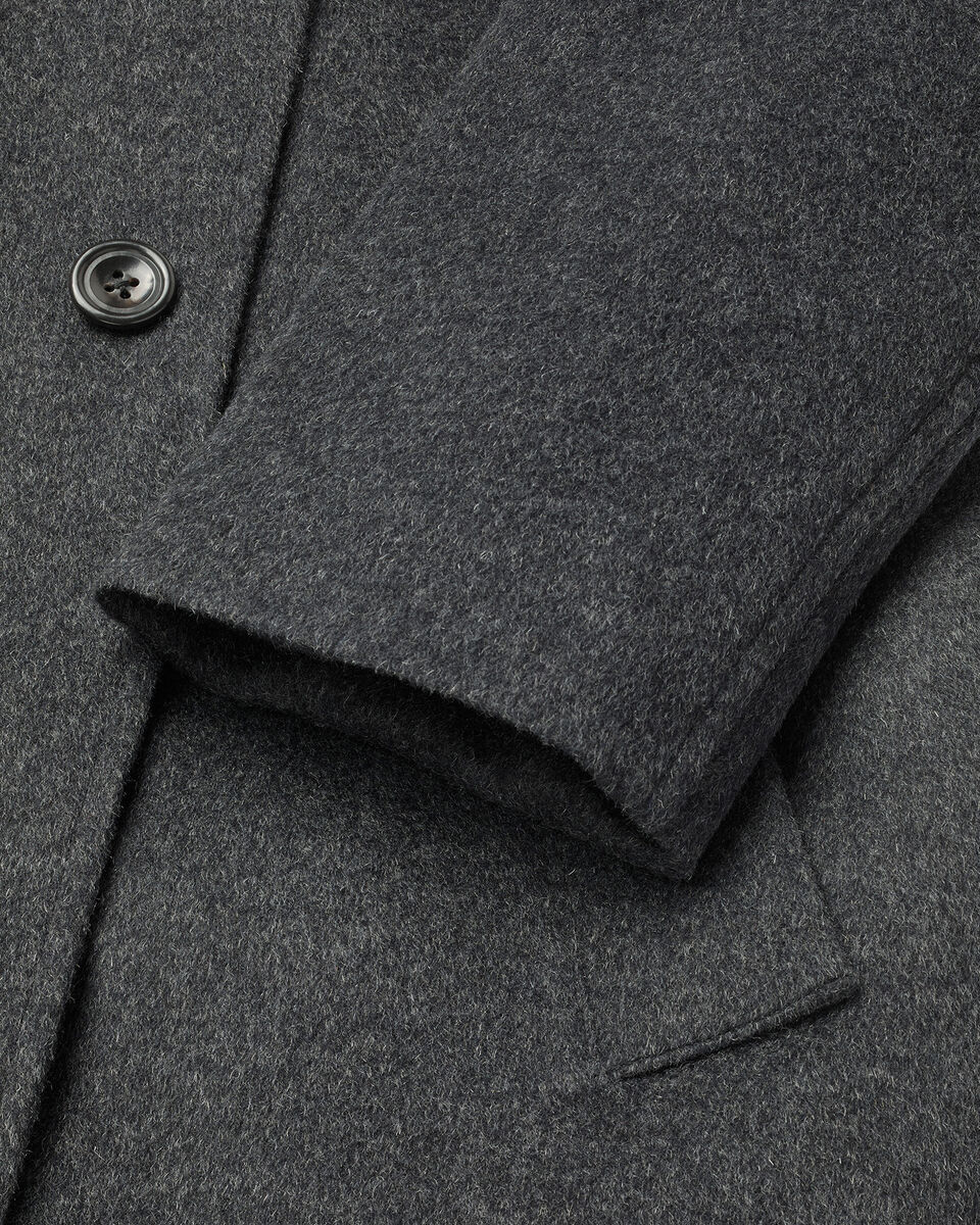 Fine Merino Wool Funnel Neck Overcoat - Charcoal