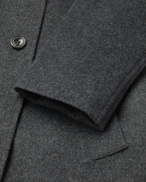 Fine Merino Wool Funnel Neck Overcoat - Charcoal