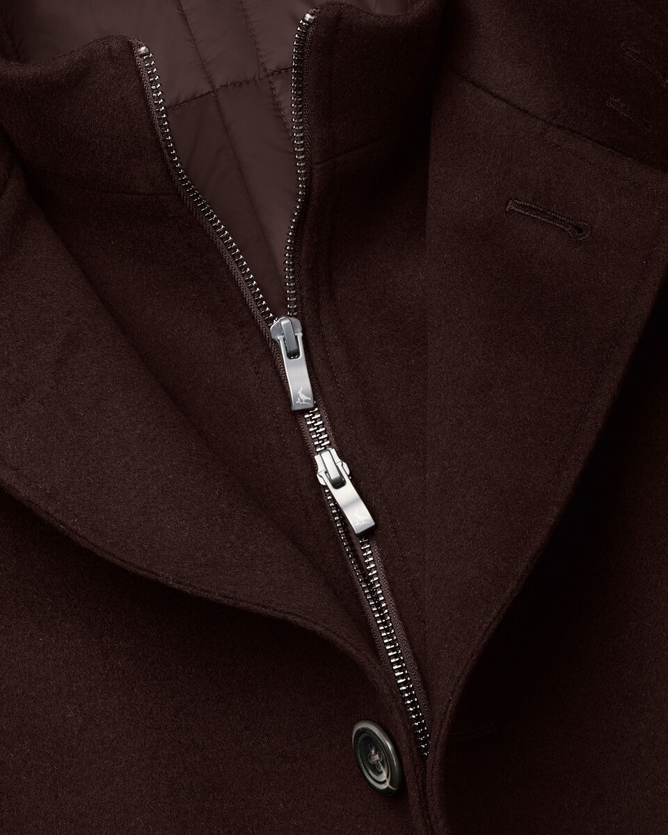 Fine Merino Wool Funnel Neck Overcoat - Chocolate