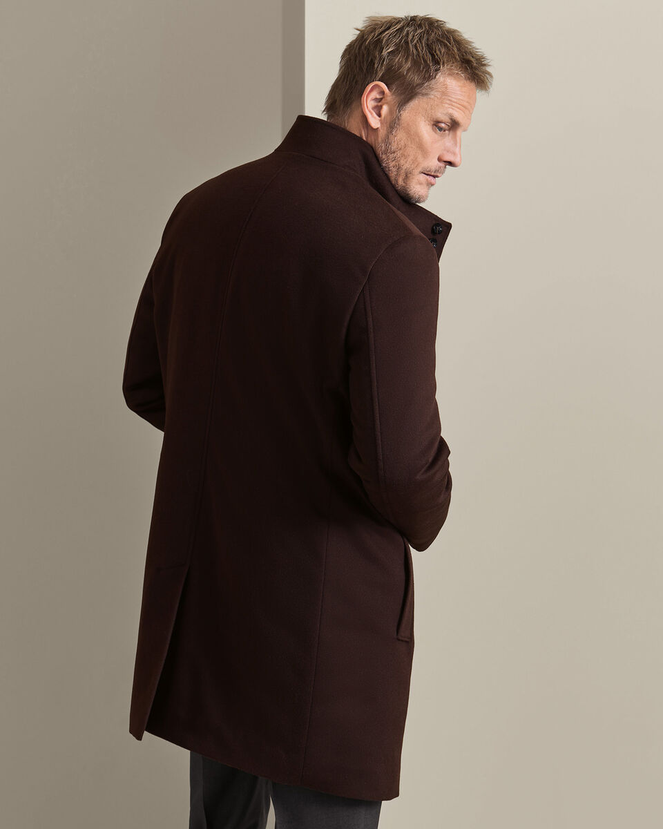 Fine Merino Wool Funnel Neck Overcoat - Chocolate Secondary image