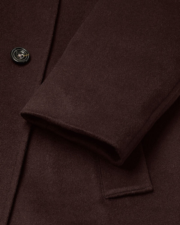Fine Merino Wool Funnel Neck Overcoat - Chocolate