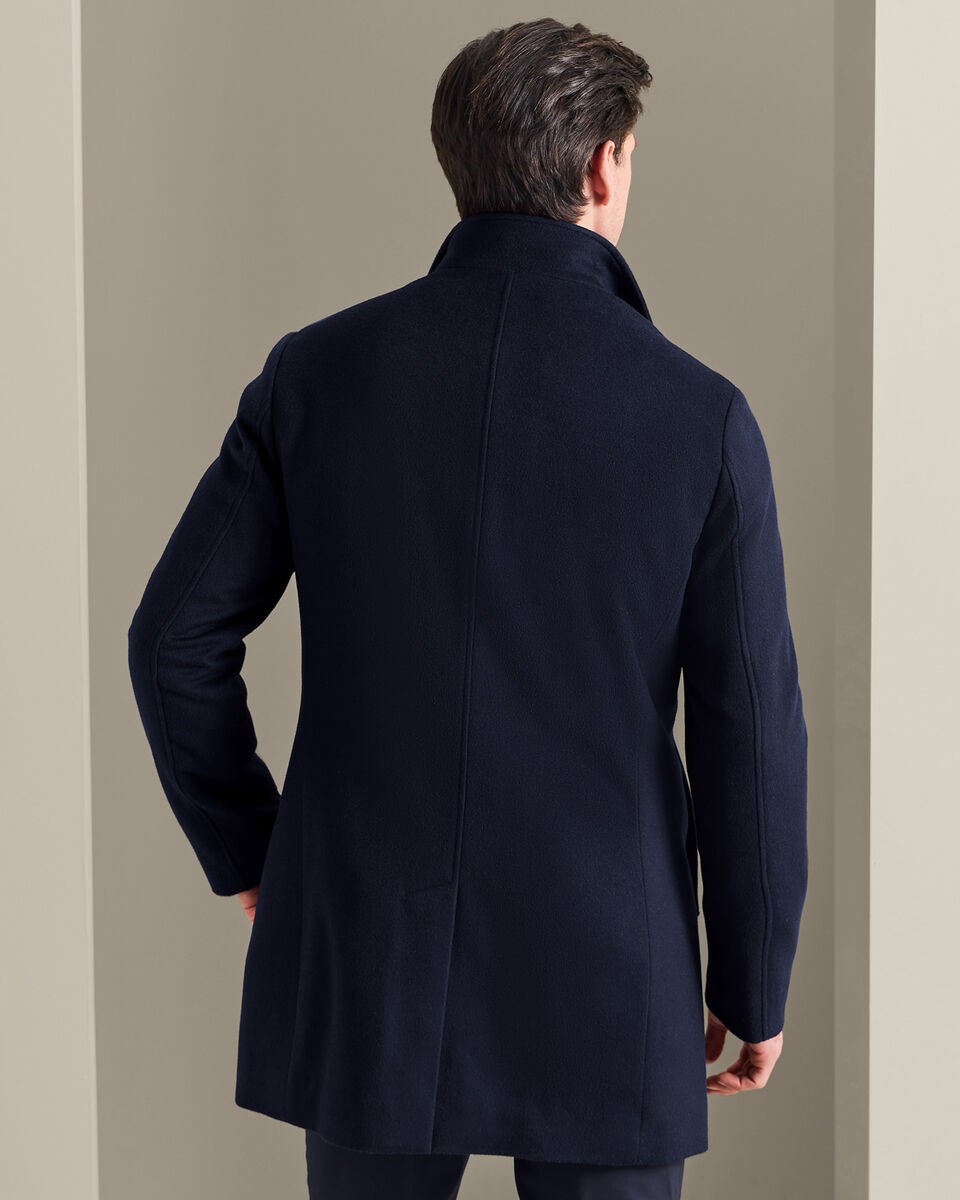 Fine Merino Wool Funnel Neck Overcoat - Navy Secondary image