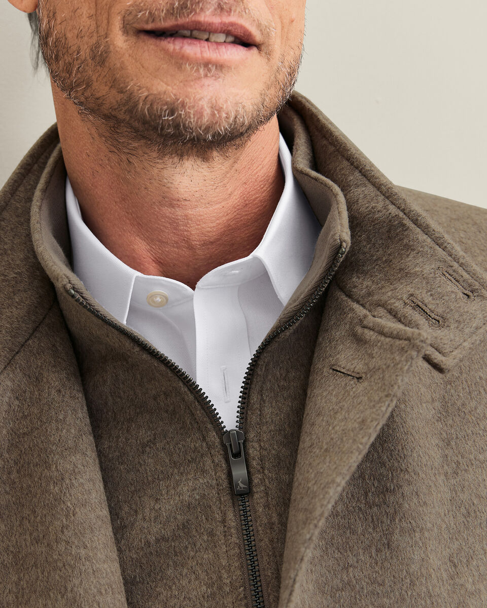 Fine Merino Wool Funnel Neck Overcoat - Oatmeal