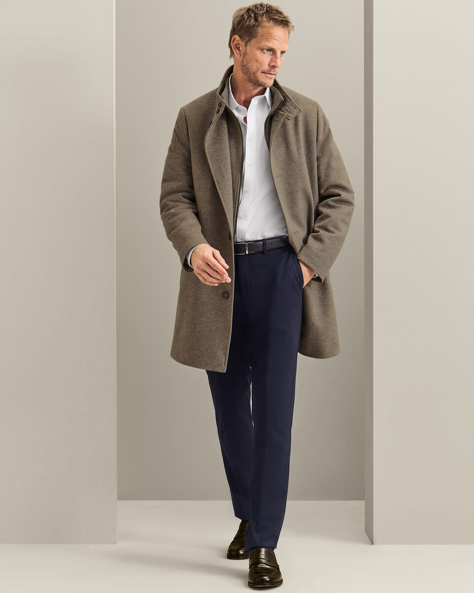 Fine Merino Wool Funnel Neck Overcoat - Oatmeal
