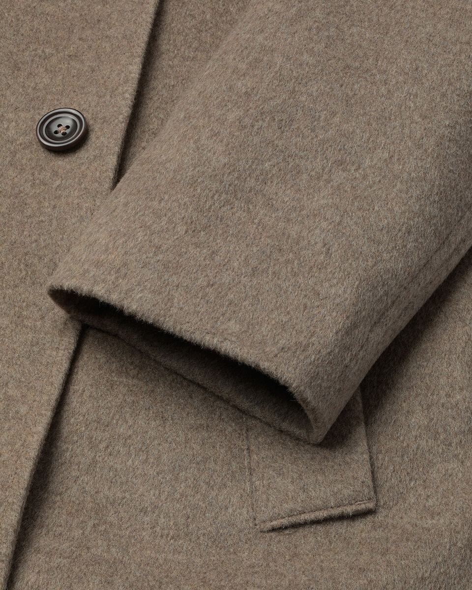 Fine Merino Wool Funnel Neck Overcoat - Oatmeal